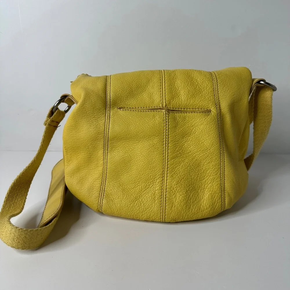 The Sak Deena Yellow Flap Pebbled Leather Crossbody Bag Adjustable Hobo Purse